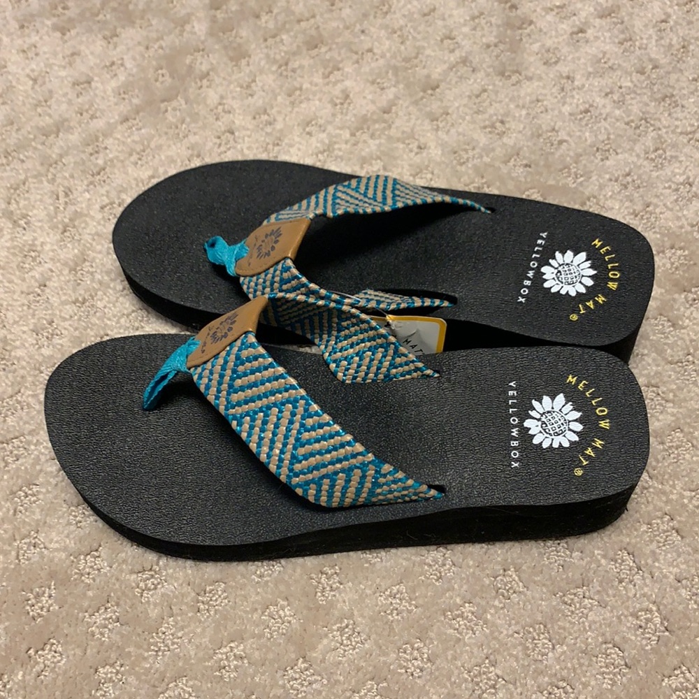 Yellow box flip flops
